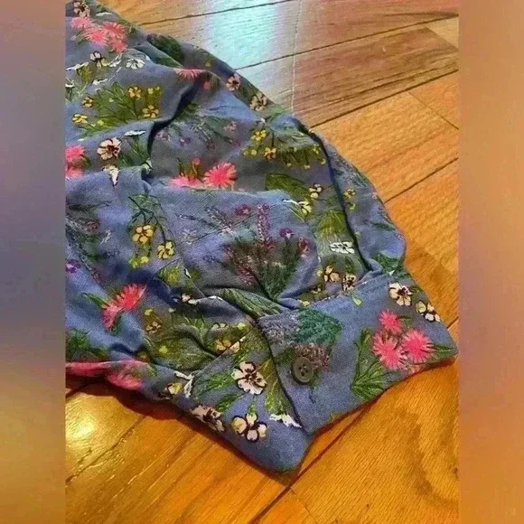 LOFT Blue Floral Babydoll Mini Dress Puff Sleeve Women’s Size 8 Linen Blend NWT - Picture 5 of 12